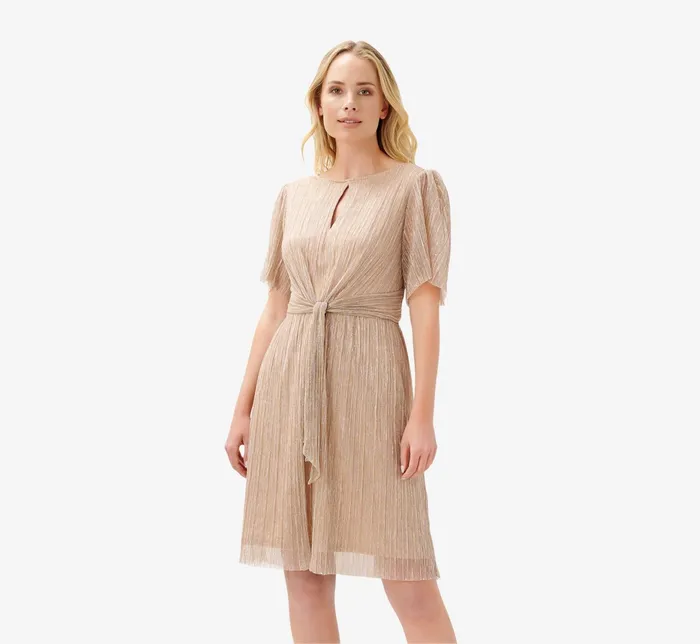 Adrianna Papell Metallic Knit Front Tie Cocktail Dress In Champagne Gold Champagne Gold Women Cocktail Dresses Adrianna Papell Metallic Knit Front Tie Cocktail Dress In Champagne Gold Champagne Gold Women Cocktail Dresses