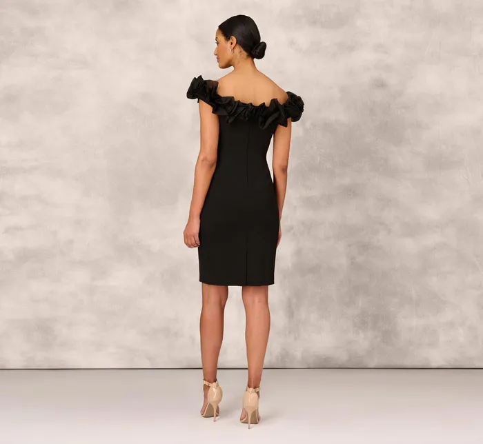 Adrianna Papell Off The Shoulder Crepe Sheath Dress With Organza Florals In Black Black Women Cocktail Dresses Adrianna Papell Off The Shoulder Crepe Sheath Dress With Organza Florals In Black Black Women Cocktail Dresses