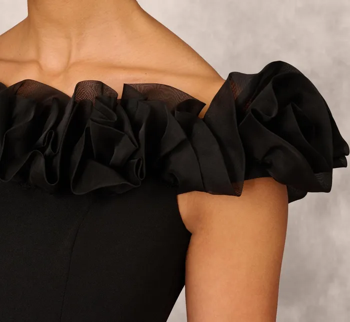 Adrianna Papell Off The Shoulder Crepe Sheath Dress With Organza Florals In Black Black Women Cocktail Dresses Adrianna Papell Off The Shoulder Crepe Sheath Dress With Organza Florals In Black Black Women Cocktail Dresses