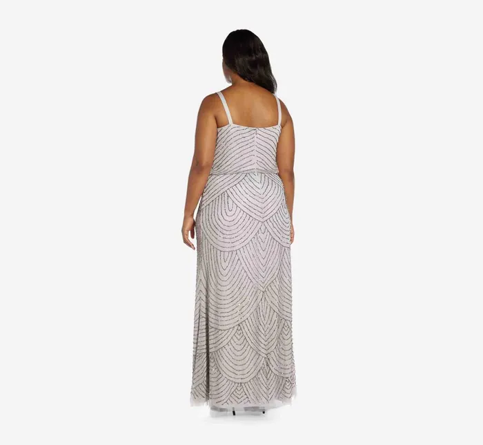 Adrianna Papell Plus Size Art Deco Beaded Blouson Gown In Bridal Silver Bridal Silver Women Plus Size Adrianna Papell Plus Size Art Deco Beaded Blouson Gown In Bridal Silver Bridal Silver Women Plus Size