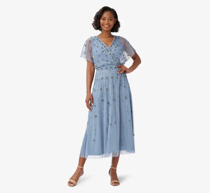 Adrianna Papell Plus Size Floral HandBeaded AnkleLength Blouson Dress In Vintage Blue Vintage Blue Women Floral Dresses Adrianna Papell Plus Size Floral HandBeaded AnkleLength Blouson Dress In Vintage Blue Vintage Blue Women Floral Dresses