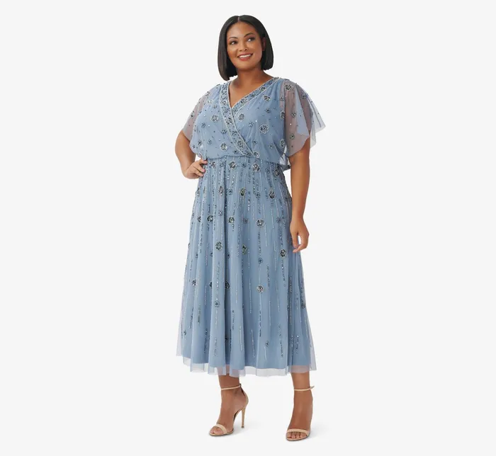 Adrianna Papell Plus Size Floral HandBeaded AnkleLength Blouson Dress In Vintage Blue Vintage Blue Women Floral Dresses Adrianna Papell Plus Size Floral HandBeaded AnkleLength Blouson Dress In Vintage Blue Vintage Blue Women Floral Dresses