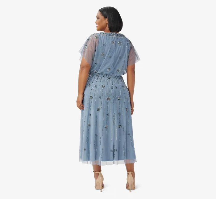 Adrianna Papell Plus Size Floral HandBeaded AnkleLength Blouson Dress In Vintage Blue Vintage Blue Women Floral Dresses Adrianna Papell Plus Size Floral HandBeaded AnkleLength Blouson Dress In Vintage Blue Vintage Blue Women Floral Dresses