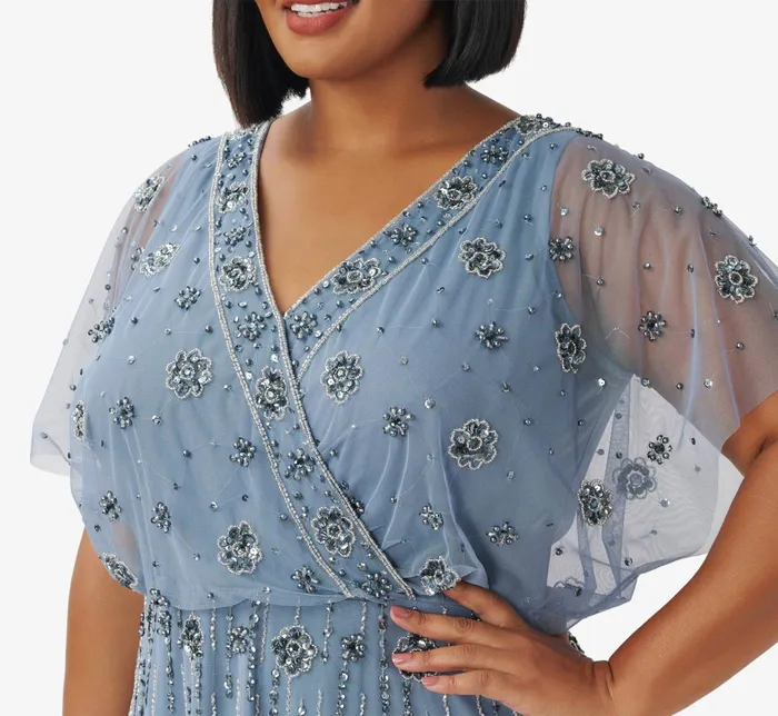Adrianna Papell Plus Size Floral HandBeaded AnkleLength Blouson Dress In Vintage Blue Vintage Blue Women Floral Dresses Adrianna Papell Plus Size Floral HandBeaded AnkleLength Blouson Dress In Vintage Blue Vintage Blue Women Floral Dresses