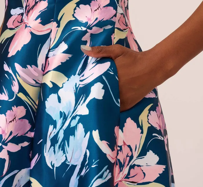 Adrianna Papell Plus Size Floral Print Mikado Short High Low FitAndFlare Dress In Navy Multi Navy Multi Women Short Dresses Adrianna Papell Plus Size Floral Print Mikado Short High Low FitAndFlare Dress In Navy Multi Navy Multi Women Short Dresses