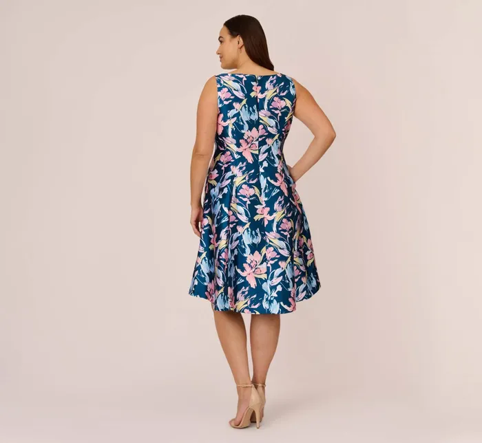 Adrianna Papell Plus Size Floral Print Mikado Short High Low FitAndFlare Dress In Navy Multi Navy Multi Women Short Dresses Adrianna Papell Plus Size Floral Print Mikado Short High Low FitAndFlare Dress In Navy Multi Navy Multi Women Short Dresses
