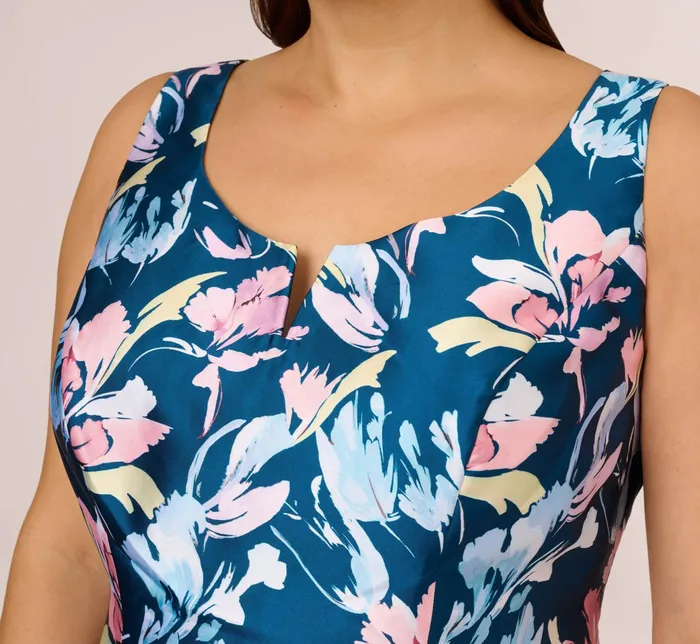 Adrianna Papell Plus Size Floral Print Mikado Short High Low FitAndFlare Dress In Navy Multi Navy Multi Women Short Dresses Adrianna Papell Plus Size Floral Print Mikado Short High Low FitAndFlare Dress In Navy Multi Navy Multi Women Short Dresses