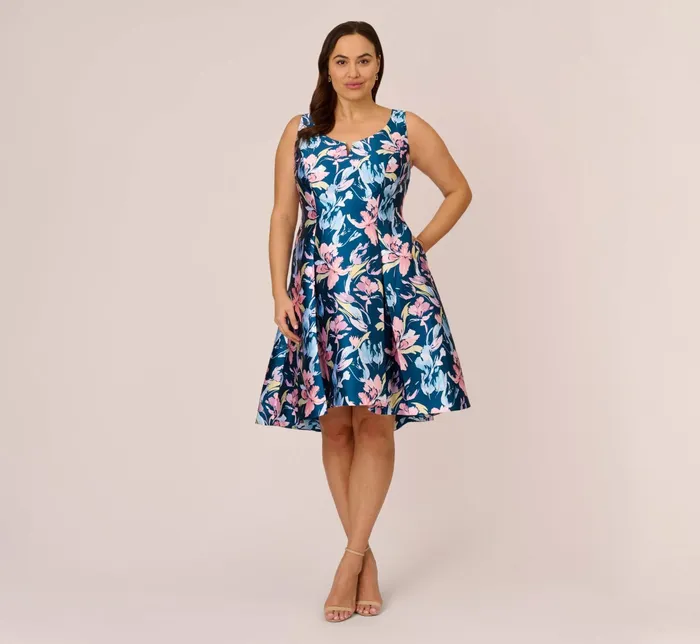 Adrianna Papell Plus Size Floral Print Mikado Short High Low FitAndFlare Dress In Navy Multi Navy Multi Women Short Dresses Adrianna Papell Plus Size Floral Print Mikado Short High Low FitAndFlare Dress In Navy Multi Navy Multi Women Short Dresses