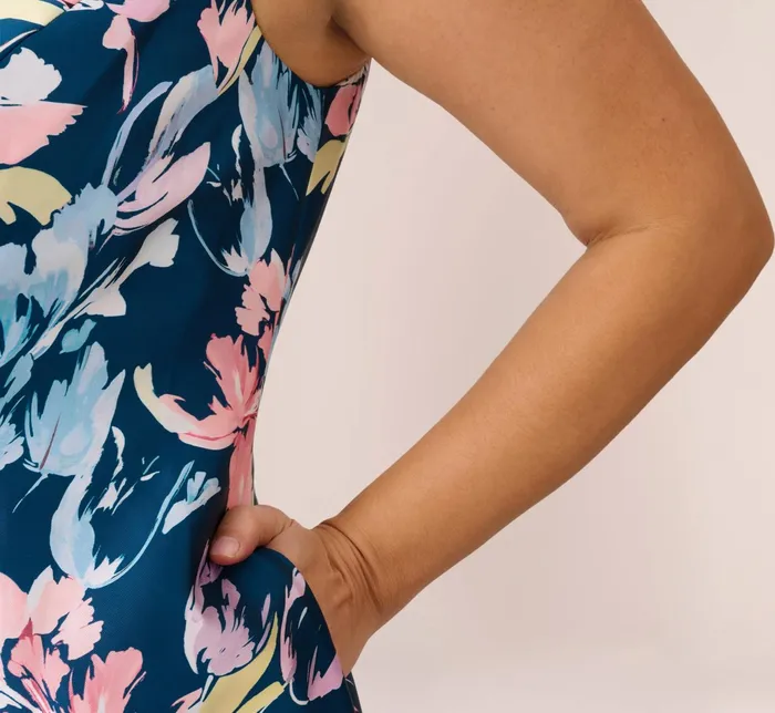Adrianna Papell Plus Size Floral Print Mikado Short High Low FitAndFlare Dress In Navy Multi Navy Multi Women Short Dresses Adrianna Papell Plus Size Floral Print Mikado Short High Low FitAndFlare Dress In Navy Multi Navy Multi Women Short Dresses
