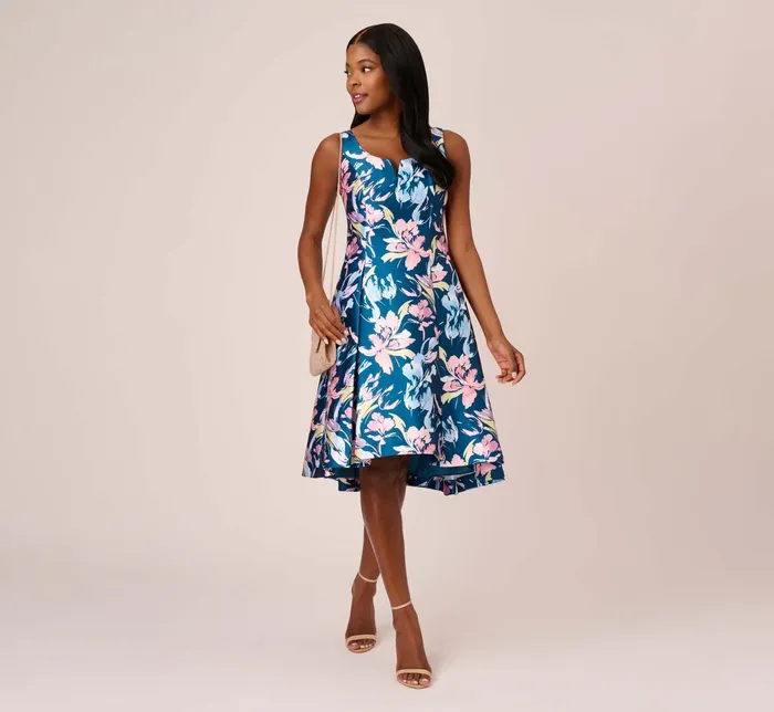 Adrianna Papell Plus Size Floral Print Mikado Short High Low FitAndFlare Dress In Navy Multi Navy Multi Women Short Dresses Adrianna Papell Plus Size Floral Print Mikado Short High Low FitAndFlare Dress In Navy Multi Navy Multi Women Short Dresses