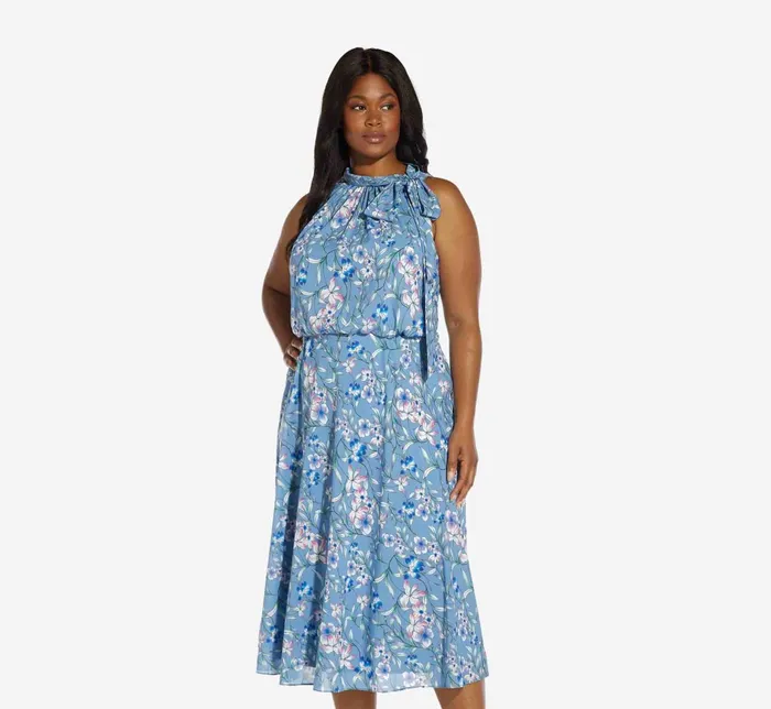 Adrianna Papell Plus Size FloralPrint TieNeck MidiLength Chiffon Halter Dress In Blue Multi Blue Multi Women Floral Dresses Adrianna Papell Plus Size FloralPrint TieNeck MidiLength Chiffon Halter Dress In Blue Multi Blue Multi Women Floral Dresses