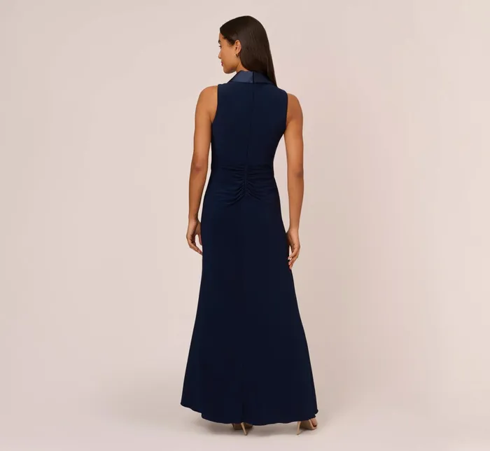 Adrianna Papell Plus Size Matte Jersey Twist Front Tuxedo Long Gown In Black Black Women Long Dresses Adrianna Papell Plus Size Matte Jersey Twist Front Tuxedo Long Gown In Black Black Women Long Dresses