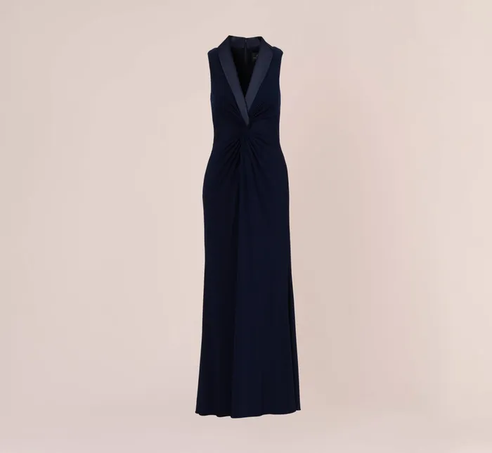 Adrianna Papell Plus Size Matte Jersey Twist Front Tuxedo Long Gown In Black Black Women Long Dresses Adrianna Papell Plus Size Matte Jersey Twist Front Tuxedo Long Gown In Black Black Women Long Dresses