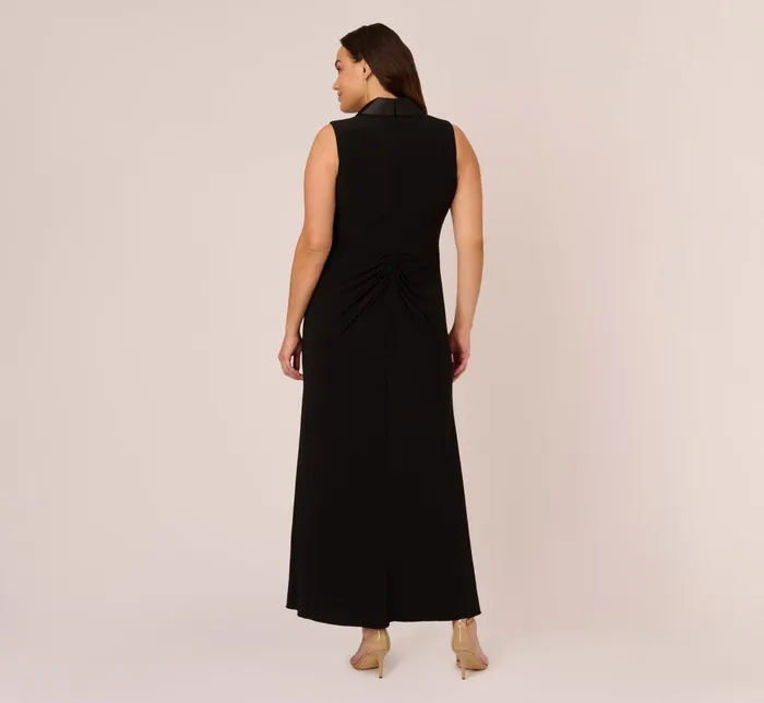 Adrianna Papell Plus Size Matte Jersey Twist Front Tuxedo Long Gown In Black Black Women Long Dresses Adrianna Papell Plus Size Matte Jersey Twist Front Tuxedo Long Gown In Black Black Women Long Dresses