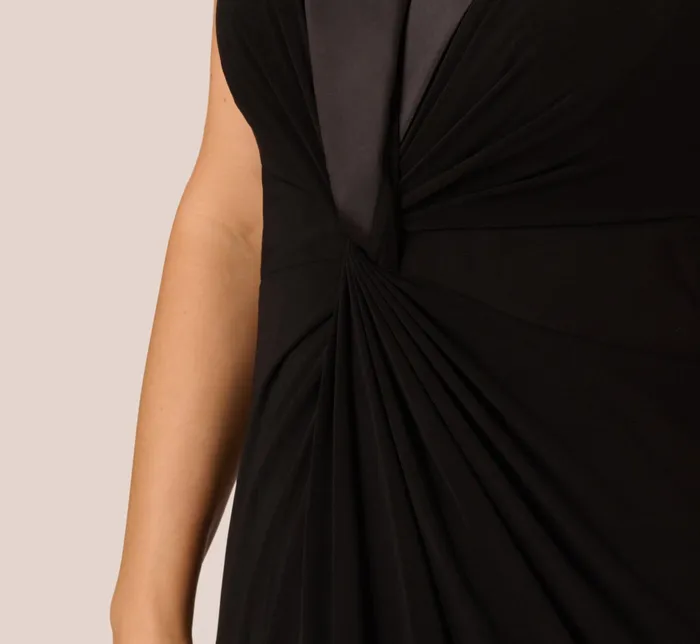 Adrianna Papell Plus Size Matte Jersey Twist Front Tuxedo Long Gown In Black Black Women Long Dresses Adrianna Papell Plus Size Matte Jersey Twist Front Tuxedo Long Gown In Black Black Women Long Dresses