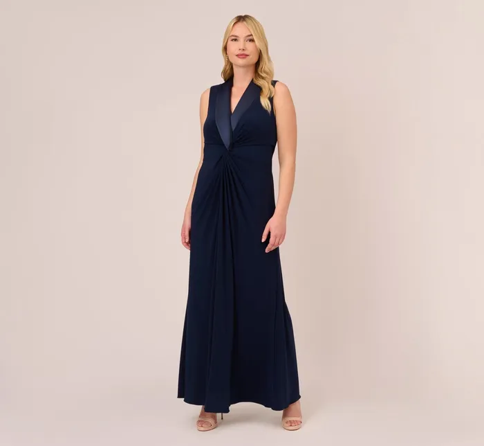 Adrianna Papell Plus Size Matte Jersey Twist Front Tuxedo Long Gown In Black Black Women Long Dresses Adrianna Papell Plus Size Matte Jersey Twist Front Tuxedo Long Gown In Black Black Women Long Dresses