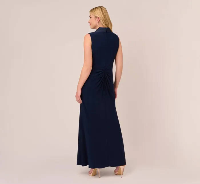Adrianna Papell Plus Size Matte Jersey Twist Front Tuxedo Long Gown In Black Black Women Long Dresses Adrianna Papell Plus Size Matte Jersey Twist Front Tuxedo Long Gown In Black Black Women Long Dresses