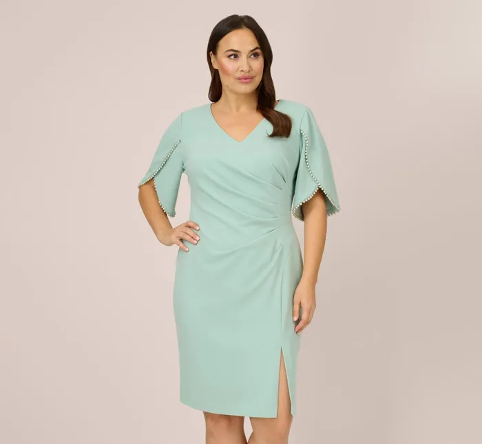 Adrianna Papell Plus Size Pearl Embellished Knit Crepe Sheath Dress In Cloudy Aqua Cloudy Aqua Women Day Dresses Adrianna Papell Plus Size Pearl Embellished Knit Crepe Sheath Dress In Cloudy Aqua Cloudy Aqua Women Day Dresses