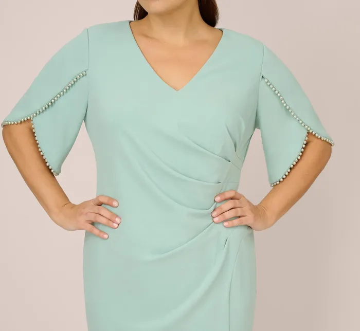 Adrianna Papell Plus Size Pearl Embellished Knit Crepe Sheath Dress In Cloudy Aqua Cloudy Aqua Women Day Dresses Adrianna Papell Plus Size Pearl Embellished Knit Crepe Sheath Dress In Cloudy Aqua Cloudy Aqua Women Day Dresses
