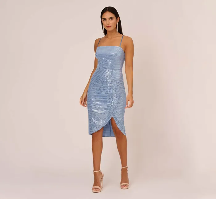 Adrianna Papell Sequin Knit Cocktail Dress With Ruched Details In Air Force Air Force Women Day Dresses Adrianna Papell Sequin Knit Cocktail Dress With Ruched Details In Air Force Air Force Women Day Dresses