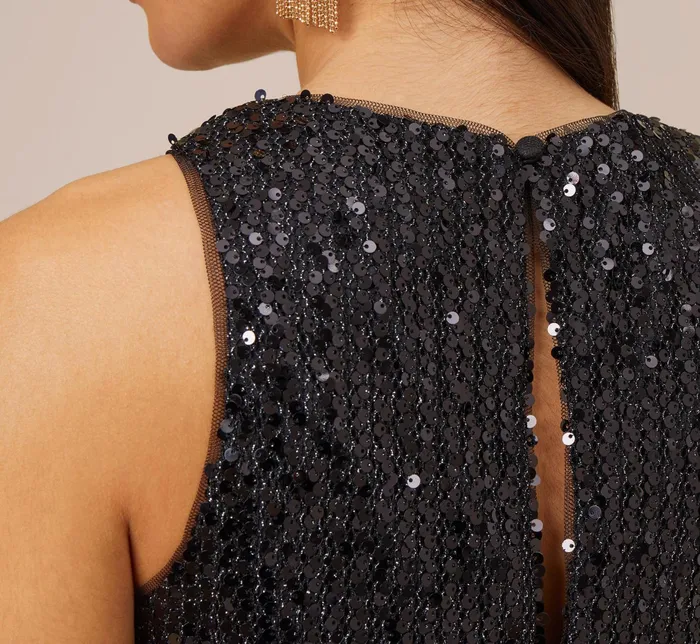 Adrianna Papell Sequined Trapeze Halter Dress With Feather Trim In Black Black Women Cocktail Dresses Adrianna Papell Sequined Trapeze Halter Dress With Feather Trim In Black Black Women Cocktail Dresses