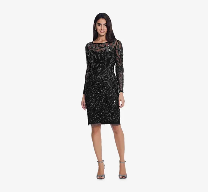 Adrianna Papell Short Sequin Cocktail Dress With Long Sleeves In Midnight Midnight Women Cocktail Dresses Adrianna Papell Short Sequin Cocktail Dress With Long Sleeves In Midnight Midnight Women Cocktail Dresses