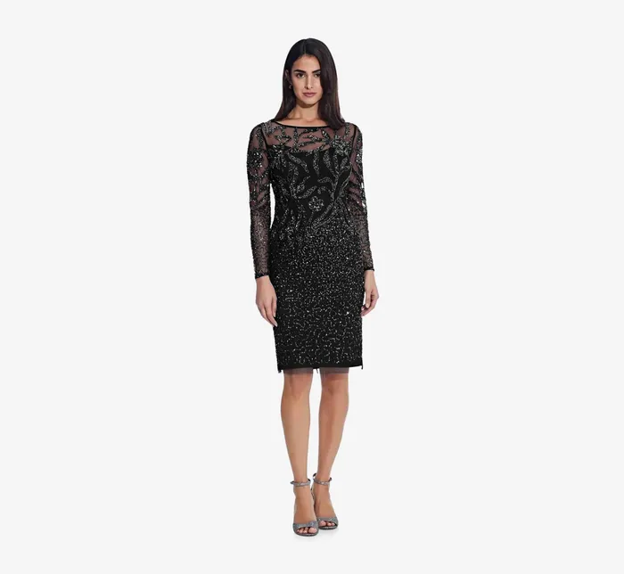 Adrianna Papell Short Sequin Cocktail Dress With Long Sleeves In Midnight Midnight Women Cocktail Dresses Adrianna Papell Short Sequin Cocktail Dress With Long Sleeves In Midnight Midnight Women Cocktail Dresses