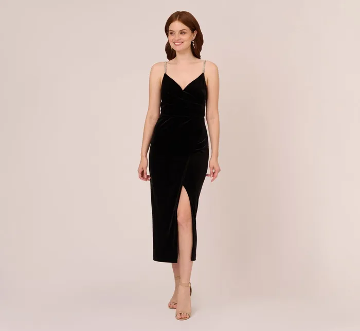 Adrianna Papell Velvet AnkleLength Wrap Gown With Stone Straps In Orchid Delight Orchid Delight Women Long Dresses Adrianna Papell Velvet AnkleLength Wrap Gown With Stone Straps In Orchid Delight Orchid Delight Women Long Dresses