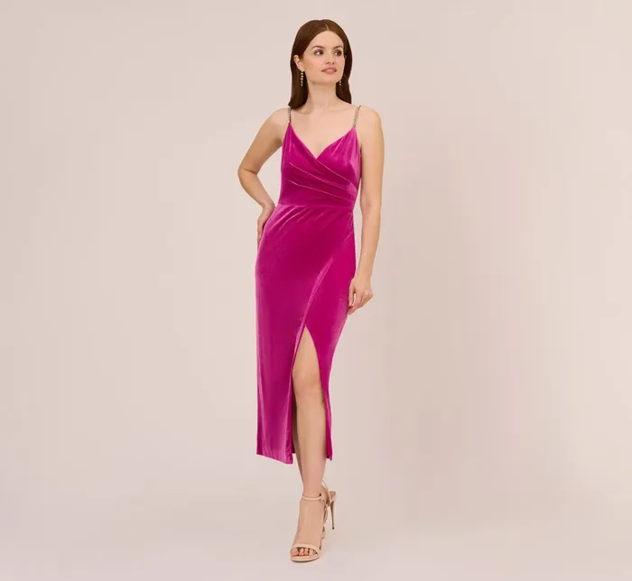 Adrianna Papell Velvet AnkleLength Wrap Gown With Stone Straps In Orchid Delight Orchid Delight Women Long Dresses Adrianna Papell Velvet AnkleLength Wrap Gown With Stone Straps In Orchid Delight Orchid Delight Women Long Dresses
