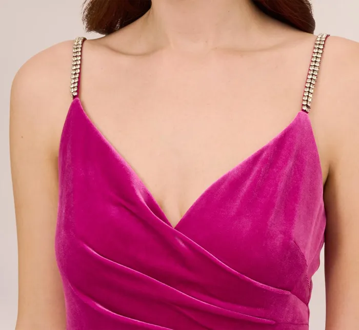 Adrianna Papell Velvet AnkleLength Wrap Gown With Stone Straps In Orchid Delight Orchid Delight Women Long Dresses Adrianna Papell Velvet AnkleLength Wrap Gown With Stone Straps In Orchid Delight Orchid Delight Women Long Dresses
