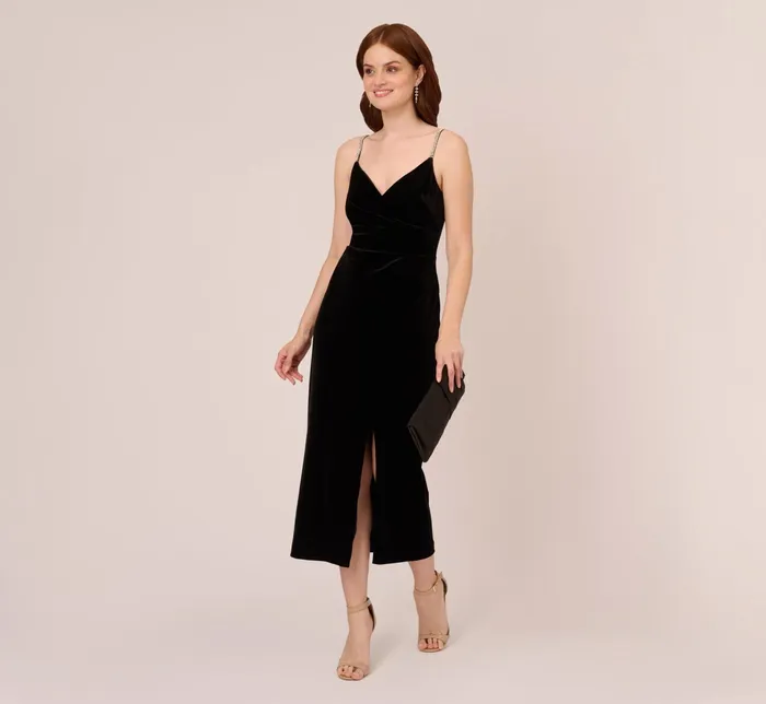 Adrianna Papell Velvet AnkleLength Wrap Gown With Stone Straps In Orchid Delight Orchid Delight Women Long Dresses Adrianna Papell Velvet AnkleLength Wrap Gown With Stone Straps In Orchid Delight Orchid Delight Women Long Dresses