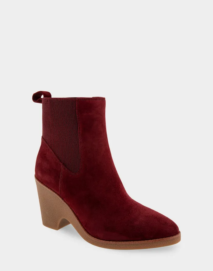 Aerosoles Ankle Boots Comfortable Gored Sculpted Wedge Crepe Heel Bootie In Burgundy Suede Suede 8211 Women Aerosoles Ankle Boots Comfortable Gored Sculpted Wedge Crepe Heel Bootie In Burgundy Suede Suede 8211 Women