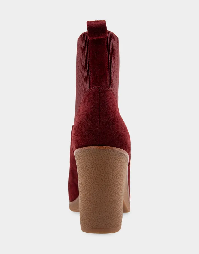 Aerosoles Ankle Boots Comfortable Gored Sculpted Wedge Crepe Heel Bootie In Burgundy Suede Suede 8211 Women