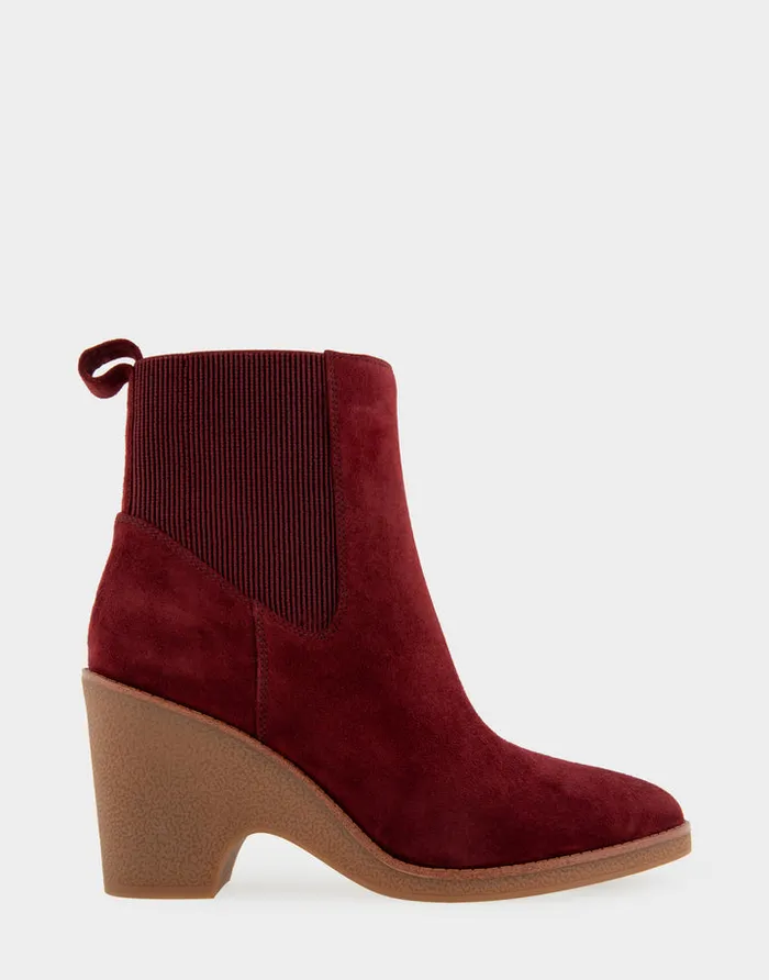 Aerosoles Ankle Boots Comfortable Gored Sculpted Wedge Crepe Heel Bootie In Burgundy Suede Suede 8211 Women
