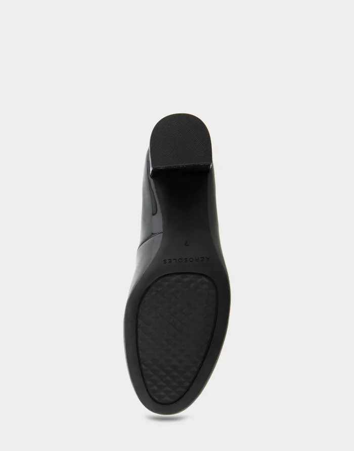 Aerosoles Clogs and Mules Comfortable Mid Heel Pump In Black Patent Faux Leather 8211 Women