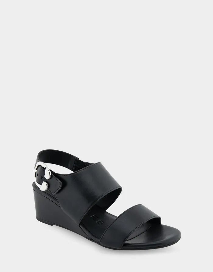 Aerosoles Dress Comfortable Buckle Back Mid Wedge Sandal In Black Faux Leather 8211 Women Aerosoles Dress Comfortable Buckle Back Mid Wedge Sandal In Black Faux Leather 8211 Women