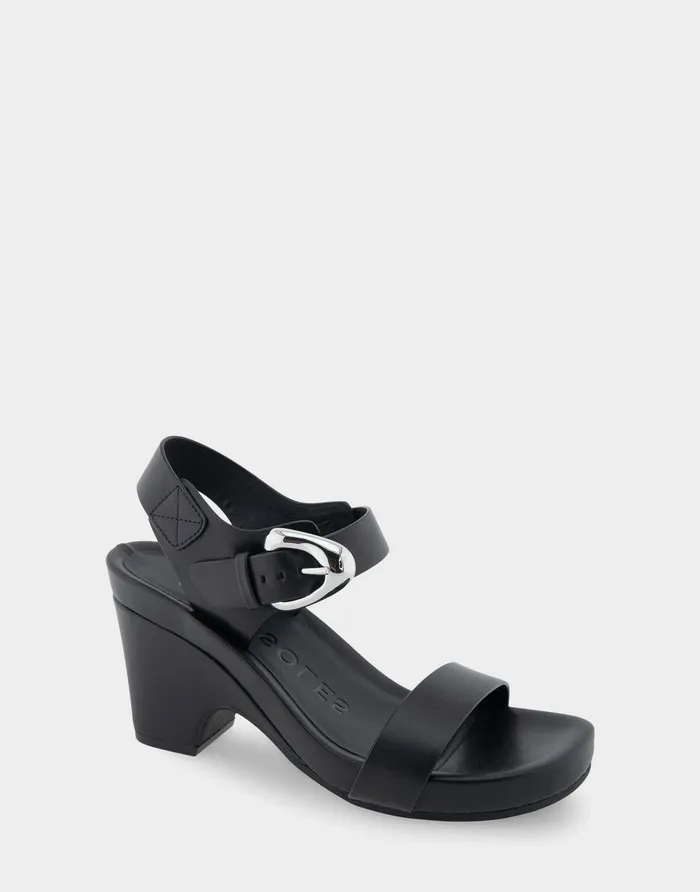 Aerosoles Dress Comfortable Buckled Footbed Wedge Sandal In Black Leather 8211 Women