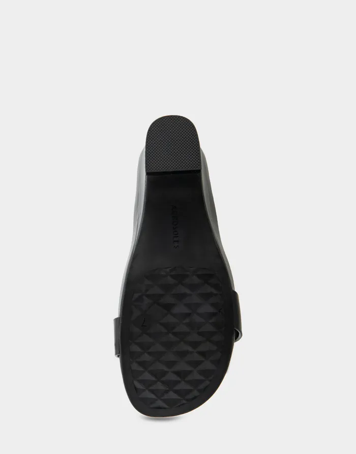 Aerosoles Dress Comfortable Buckled Footbed Wedge Sandal In Black Leather 8211 Women