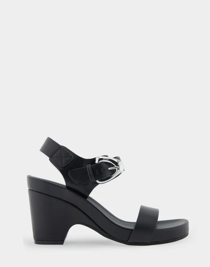 Aerosoles Dress Comfortable Buckled Footbed Wedge Sandal In Black Leather 8211 Women