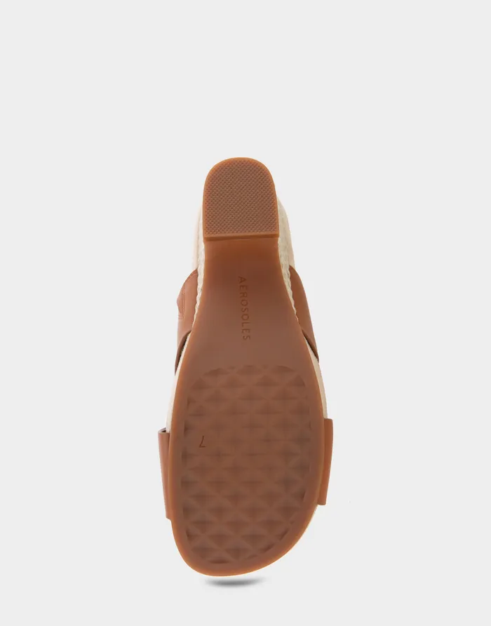 Aerosoles Dress Comfortable Crisscross Footbed Wedge Sandal In Tan Leather Canvas Fabric 8211 Women