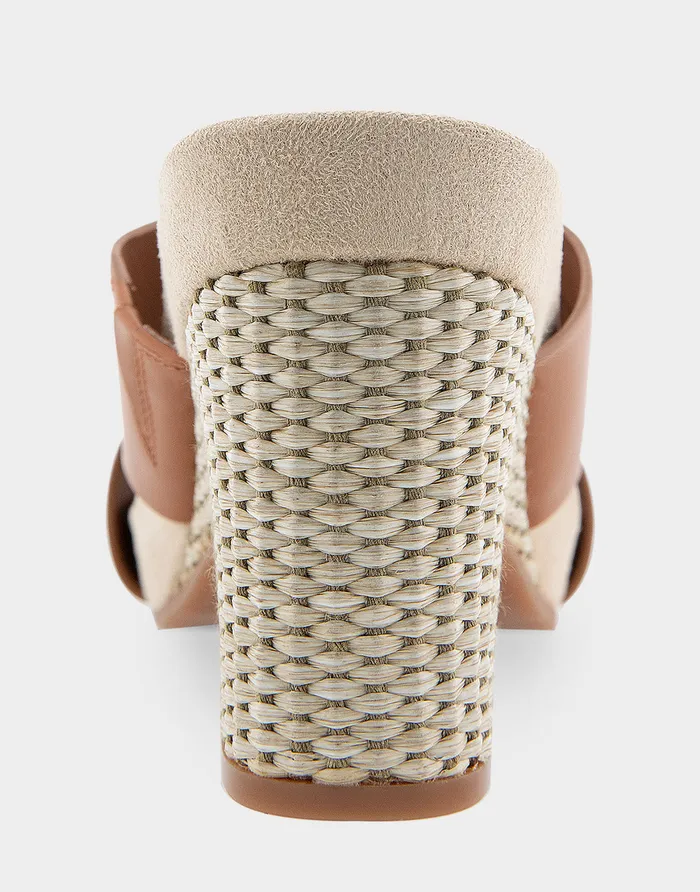 Aerosoles Dress Comfortable Crisscross Footbed Wedge Sandal In Tan Leather Canvas Fabric 8211 Women