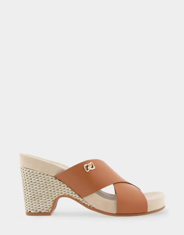 Aerosoles Dress Comfortable Crisscross Footbed Wedge Sandal In Tan Leather Canvas Fabric 8211 Women