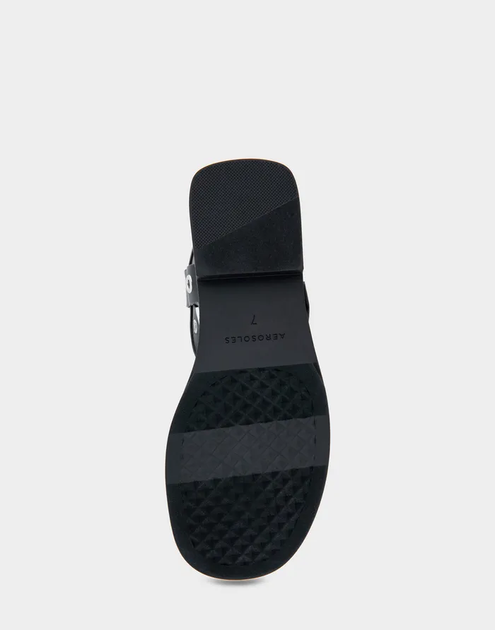 Aerosoles Flats Comfortable Grommeted Asymmetrical Toe Ring Sandal In Black Faux Leather 8211 Women