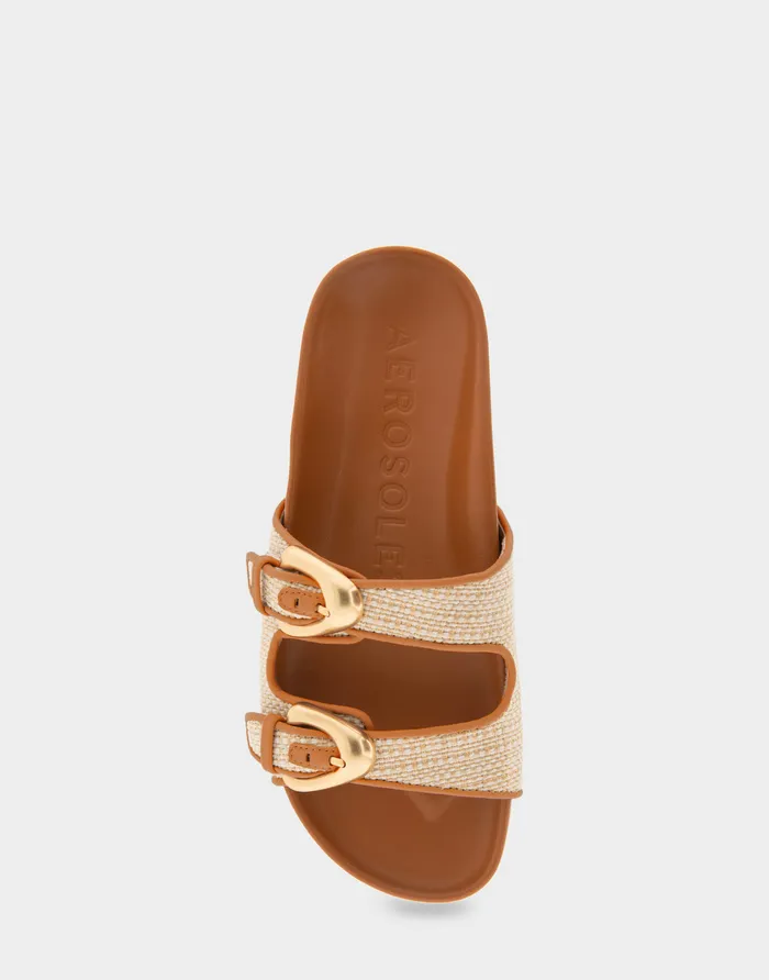 Aerosoles Flats Comfortable Two Band Molded Footbed Sandal In Natural Raffia Combo Raffia Fabric 8211 Women