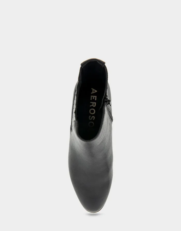 Aerosoles Heeled Boots Comfortable Covered Gore Western Ankle Bootie In Black Waxy Leather Leather 8211 Women