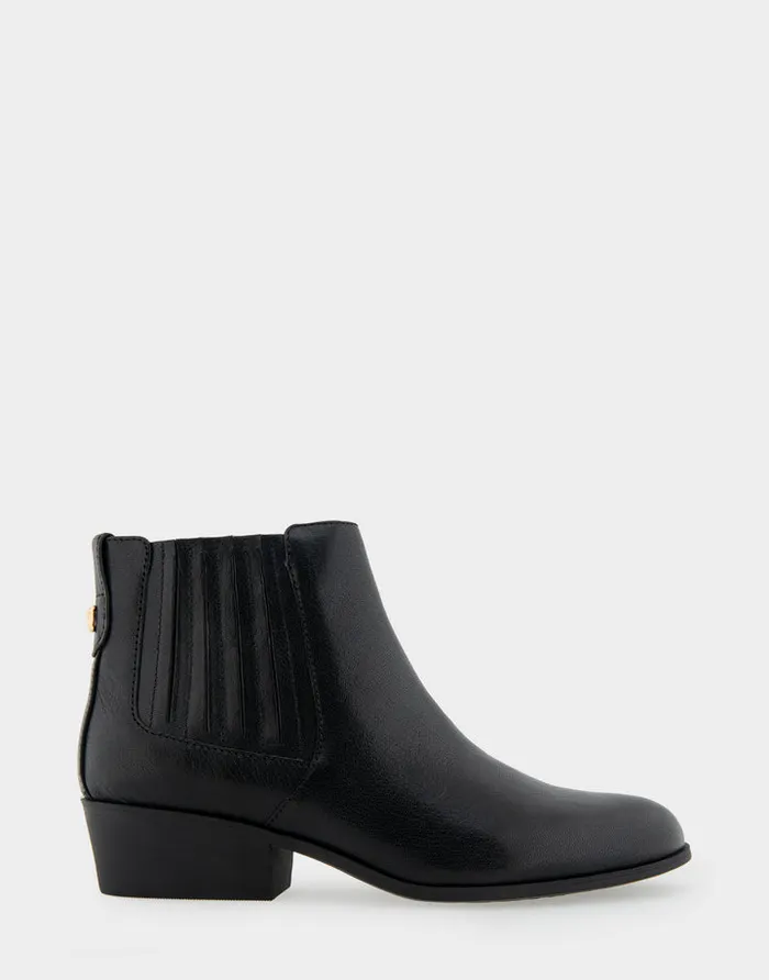 Aerosoles Heeled Boots Comfortable Covered Gore Western Ankle Bootie In Black Waxy Leather Leather 8211 Women