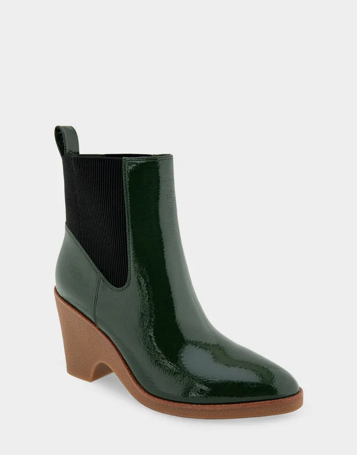 Aerosoles Heeled Boots Comfortable Gored Sculpted Wedge Crepe Heel Bootie In Fir Green Crinkled Patent Faux Leather Patent Faux Leather 8211 Women Aerosoles Heeled Boots Comfortable Gored Sculpted Wedge Crepe Heel Bootie In Fir Green Crinkled Patent Faux Leather Patent Faux Leather 8211 Women