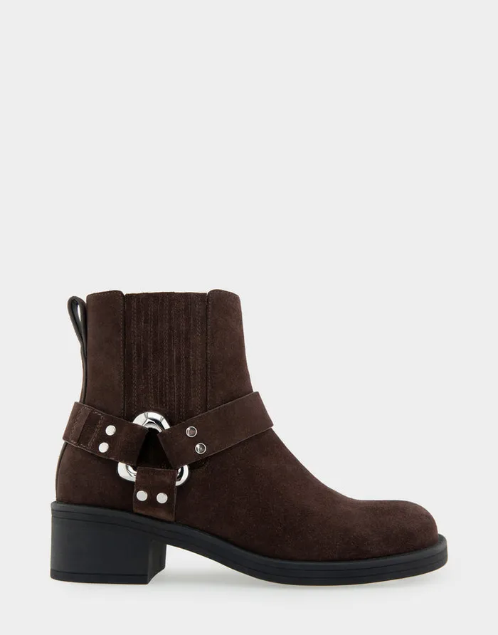 Aerosoles Heeled Boots Comfortable Gored Squared Toe Engineer Bootie In Java Suede Suede 8211 Women