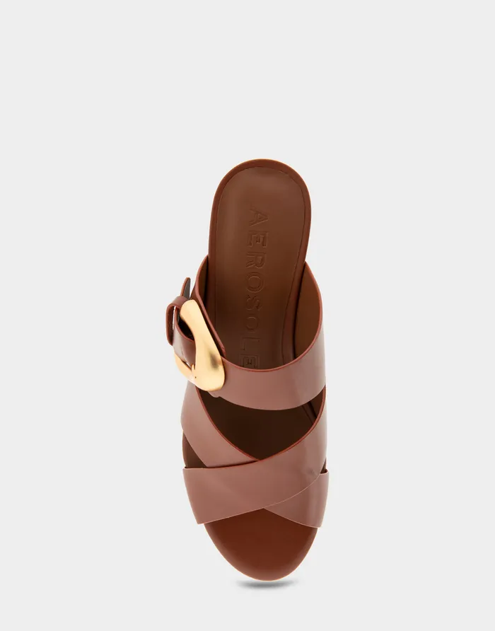 Aerosoles Platforms Comfortable Crisscross Platform Slide Sandal In Gingerbread Leather 8211 Women