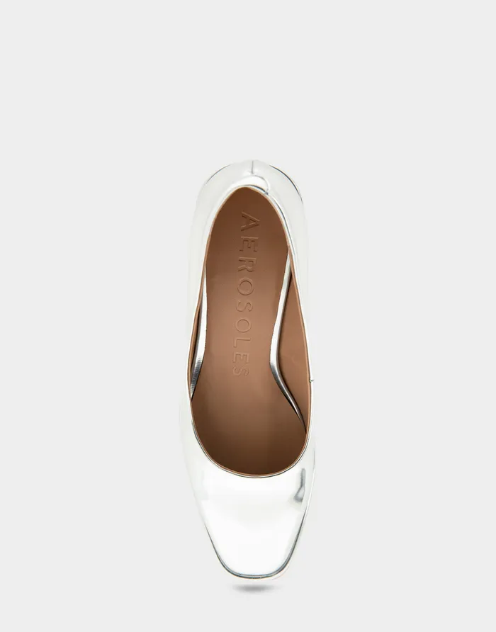 Aerosoles Pumps Comfortable Soft Square Toe Block Heel Pump In Silver Mirror Metallic Faux Leather Faux Leather 8211 Women